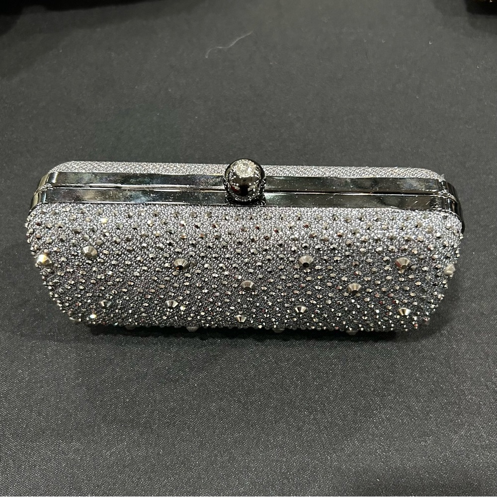 Silver with gold beads hard clutch purse